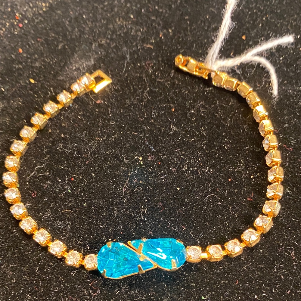 Gold-Tone Bracelet with Turquoise Blue Mosaic Accent